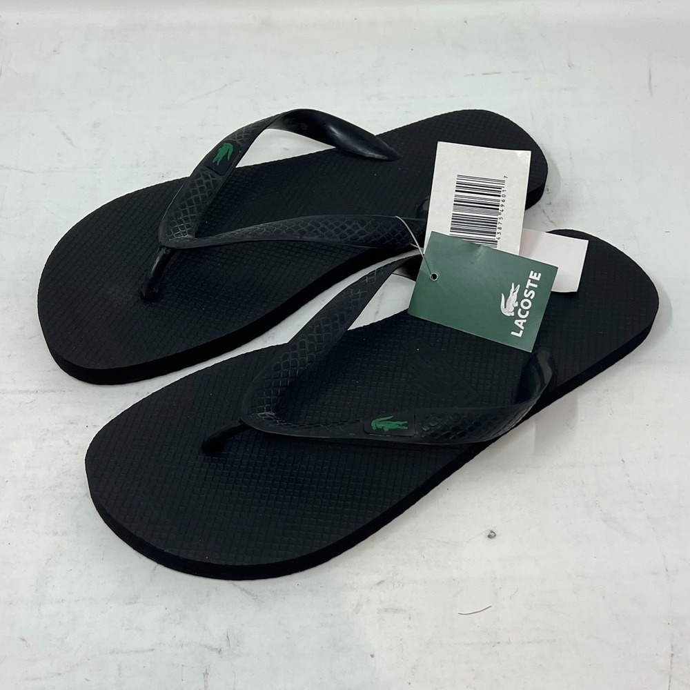 Lacoste Flip Flop Beach Sandals Black with Logo Men's US Size 8 VTG NWT